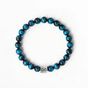 Azure Tiger Eye 8mm Brushed 925 Sterling Silver Symbol Bracelet
