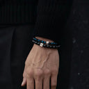 Black Onyx 8mm Brushed 925 Sterling Silver Symbol Bracelet