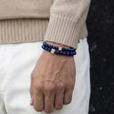 Blue Tigers Eye 8mm Brushed 925 Sterling Silver Symbol Bracelet