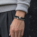 Matte Onyx 8mm Brushed 925 Sterling Silver Symbol Bracelet