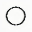 Black Onyx 4mm Brushed 925 Sterling Silver Symbol Bracelet