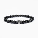 Black onyx beaded bracelet with sterling silver bead
