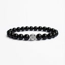 Black onyx beaded bracelet with round sterling silver bead
