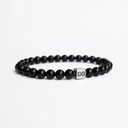 Black Onyx 6mm Brushed 925 Sterling Silver Symbol Bracelet