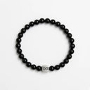 Black Onyx 6mm Brushed 925 Sterling Silver Symbol Bracelet