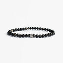 Black jasper small beaded bracelet with sterling silver bead