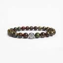 Bloodstone beaded bracelet with round sterling silver bead
