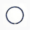 Blue Tigers Eye 4mm 925 Brushed Sterling Silver Symbol Bracelet
