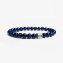 Blue Tigers Eye 6mm Brushed 925 Sterling Silver Symbol Bracelet