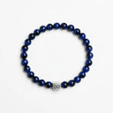 Blue Tigers Eye 6mm Brushed 925 Sterling Silver Symbol Bracelet