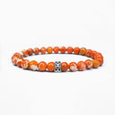 Orange jasper beaded bracelet with sterling silver bead