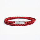 Red braided leather bracelet with silver clasp