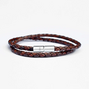 Brown braided leather bracelet with silver clasp