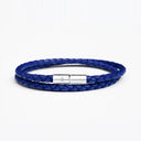 Cobalt blue braided leather bracelet with silver clasp