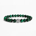 Green tiger eye beaded bracelet with round sterling silver bead