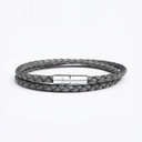 Grey braided leather bracelet with silver clasp