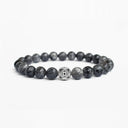 Grey larvikite beaded bracelet with round sterling silver bead