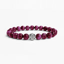 Pink tiger eye beaded bracelet with round sterling silver bead