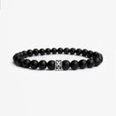 Matte black onyx beaded bracelet with sterling silver bead
