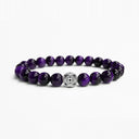 Purple tiger eye beaded bracelet with round sterling silver bead