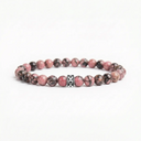 Pink rhodonite 6mm beaded bracelet with sterling silver bead