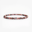 Pink rhodonite small beaded bracelet with sterling silver bead