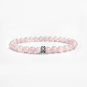 Pink rose quartz beaded bracelet with sterling silver bead