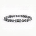 Grey map picasso jasper 6mm beaded bracelet with sterling silver bead