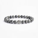 Grey map picasso jasper 8mm beaded bracelet with sterling silver bead