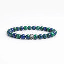 Blue and green Chrysocolla 6mm beaded bracelet with sterling silver bead