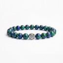 Blue and green Chrysocolla 8mm beaded bracelet with sterling silver bead