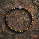 Tigers Eye 4mm Brushed 925 Sterling Silver Symbol Bracelet