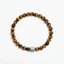 Tigers Eye 6mm Brushed 925 Sterling Silver Symbol Bracelet