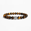 Tiger eye beaded bracelet with round sterling silver bead