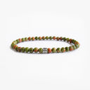 Green unakite small beaded bracelet with sterling silver bead