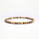 Yellow crazy lace agate 4mm beaded bracelet with sterling silver bead