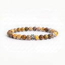 Yellow crazy lace agate 6mm beaded bracelet with sterling silver bead